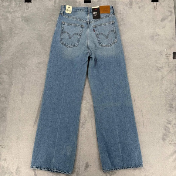 Levis Premium Ribcage Wide Leg Jeans Light Wash Blue Super High Rise 27x32 NEW - Picture 7 of 14